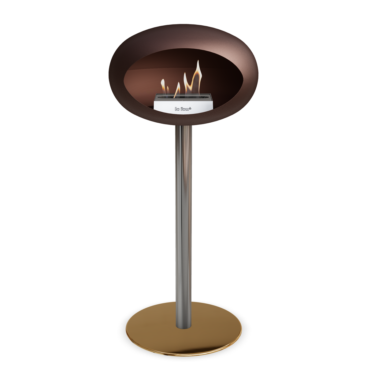 Bioethanol Standkamin Le Feu GROUND STEEL HIGH freistehend 60 mm in Mokka mit Rohr Edelstahl, Brenner Edelstahl und Bodenplatte Roségold