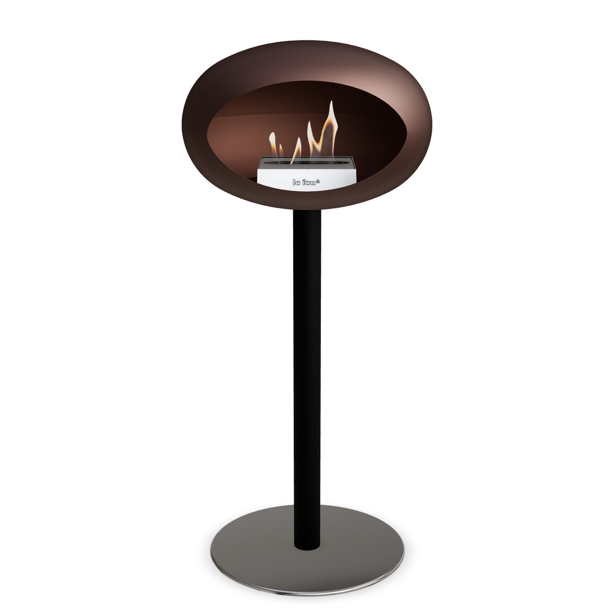 Bioethanol Standkamin Le Feu GROUND STEEL HIGH freistehend 60 mm in Mokka mit Rohr Schwarz, Brenner Edelstahl und Bodenplatte Edelstahl