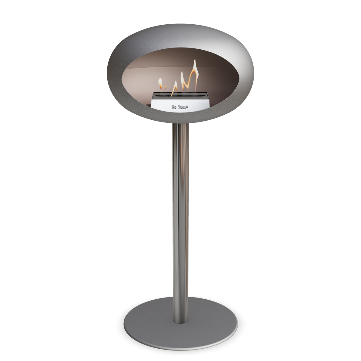 Bioethanol Standkamin Le Feu GROUND STEEL HIGH freistehend 60 mm in Nickel mit Rohr Edelstahl, Brenner Edelstahl und Bodenplatte Nickel