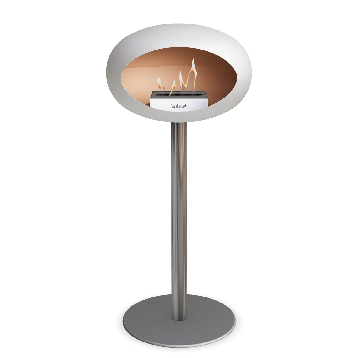 Bioethanol Standkamin Le Feu GROUND STEEL HIGH freistehend 60 mm in Weiss mit Rohr Edelstahl, Brenner Edelstahl und Bodenplatte Nickel