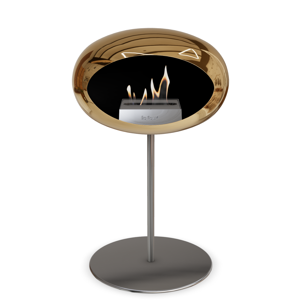 Bioethanol Standkamin Le Feu GROUND STEEL LOW freistehend 25 mm in Chrom Roségold mit Rohr Edelstahl, Brenner Edelstahl und Bodenplatte Edelstahl