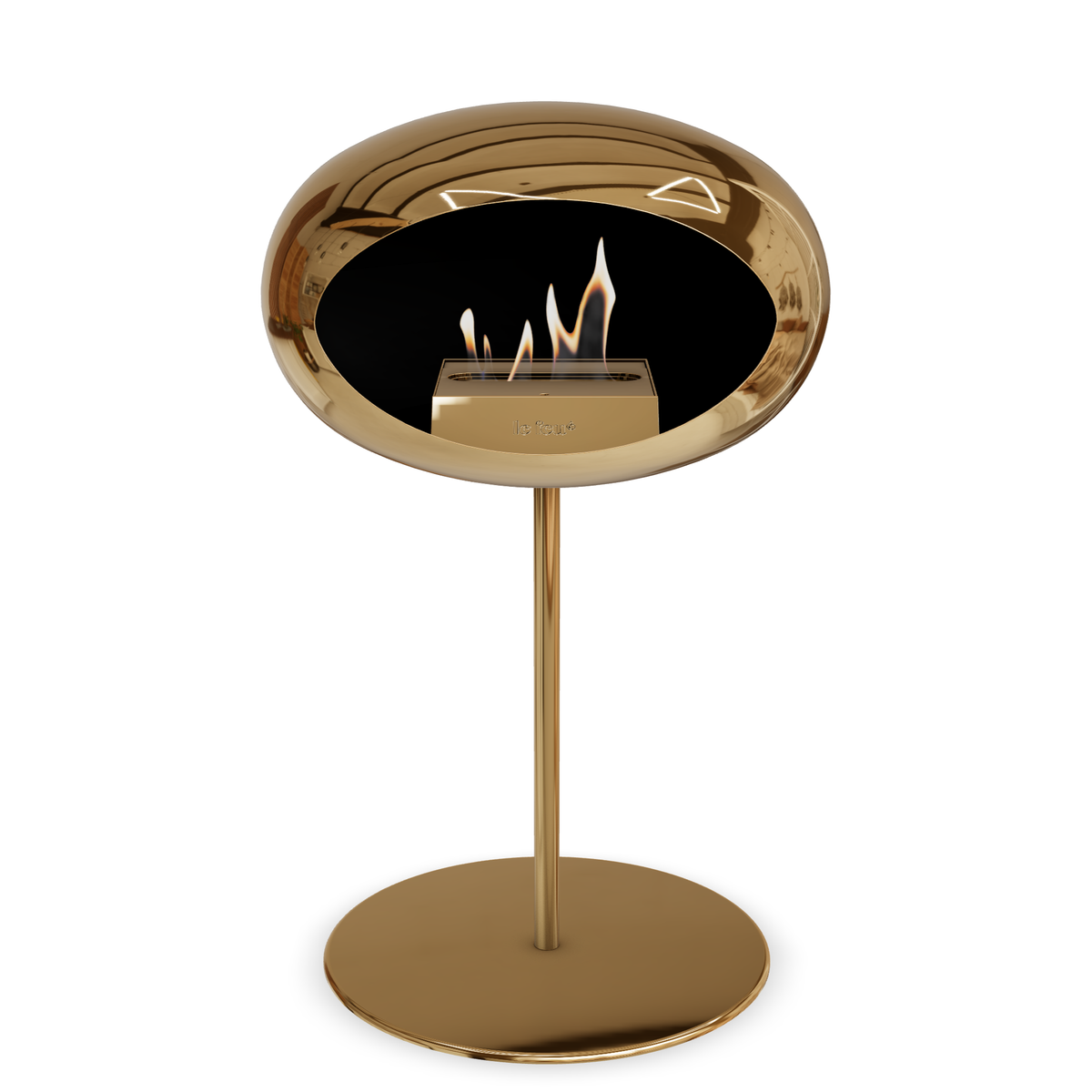 Bioethanol Standkamin Le Feu GROUND STEEL LOW freistehend 25 mm in Chrom Roségold mit Rohr Roségold, Brenner Roségold und Bodenplatte Roségold