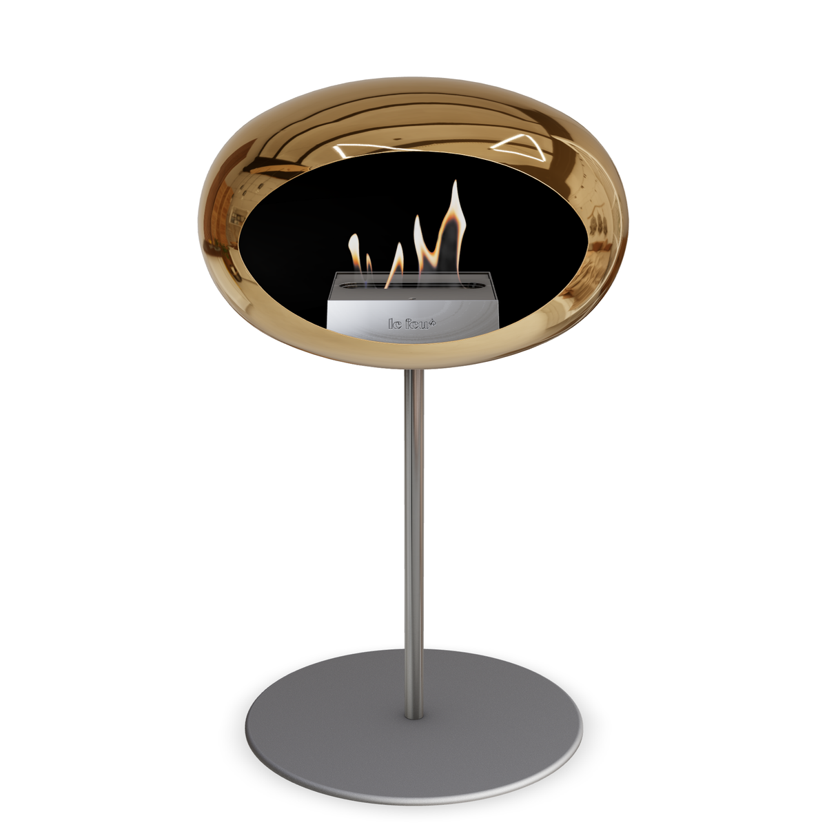 Bioethanol Standkamin Le Feu GROUND STEEL LOW freistehend 25 mm in Chrom Roségold mit Rohr Edelstahl, Brenner Edelstahl und Bodenplatte Nickel