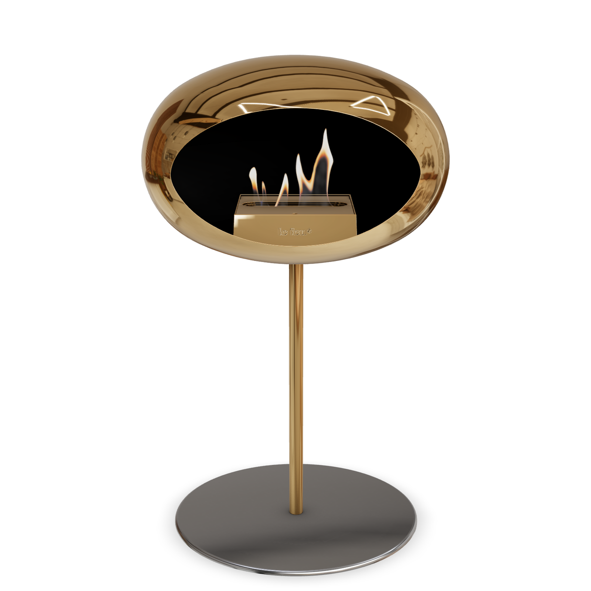 Bioethanol Standkamin Le Feu GROUND STEEL LOW freistehend 25 mm in Chrom Roségold mit Rohr Roségold, Brenner Roségold und Bodenplatte Edelstahl
