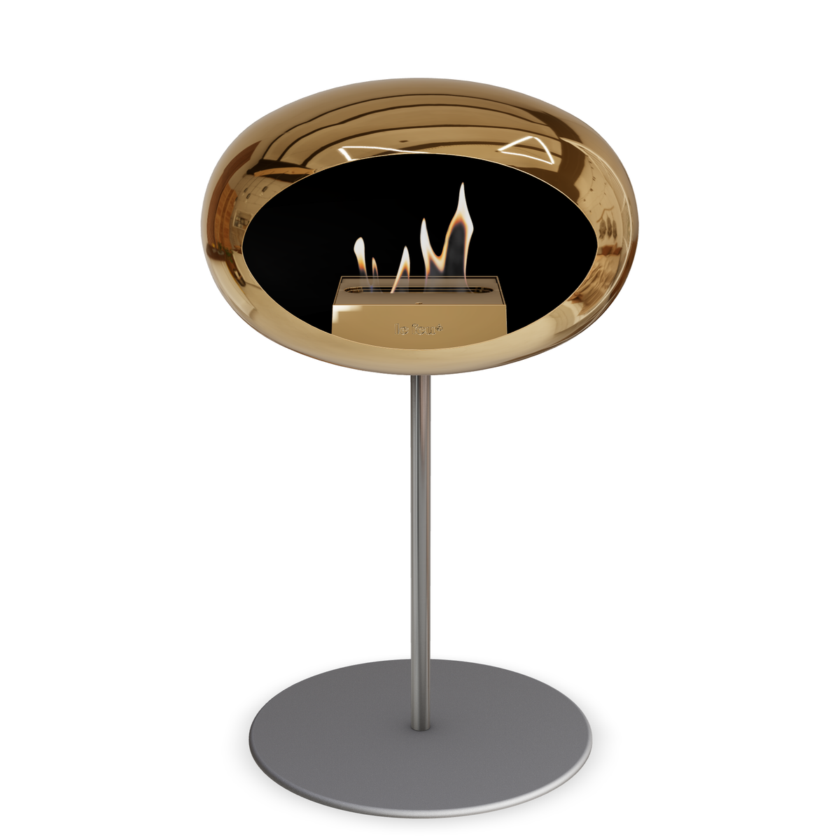 Bioethanol Standkamin Le Feu GROUND STEEL LOW freistehend 25 mm in Chrom Roségold mit Rohr Edelstahl, Brenner Roségold und Bodenplatte Nickel