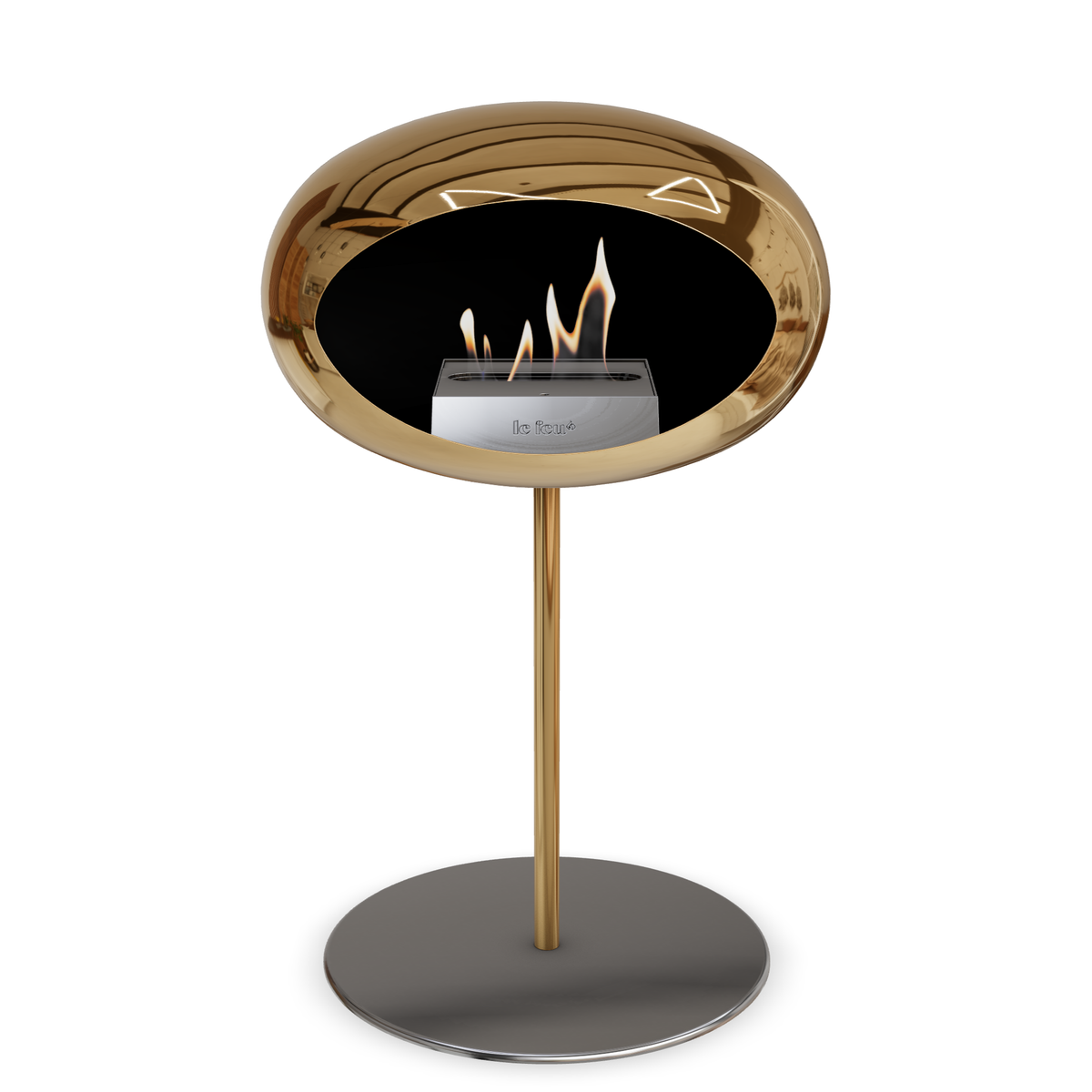 Bioethanol Standkamin Le Feu GROUND STEEL LOW freistehend 25 mm in Chrom Roségold mit Rohr Roségold, Brenner Edelstahl und Bodenplatte Edelstahl