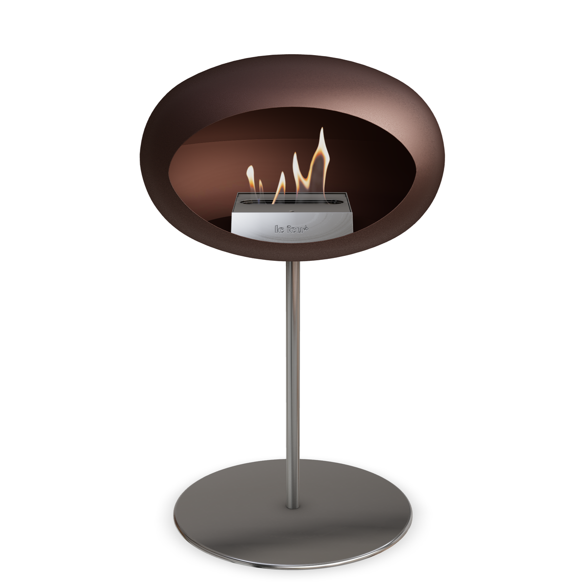 Bioethanol Standkamin Le Feu GROUND STEEL LOW freistehend 25 mm in Mokka mit Rohr Edelstahl, Brenner Edelstahl und Bodenplatte Edelstahl