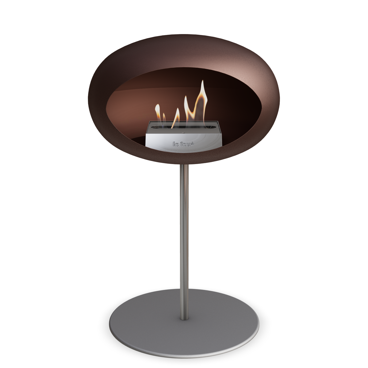 Bioethanol Standkamin Le Feu GROUND STEEL LOW freistehend 25 mm in Mokka mit Rohr Edelstahl, Brenner Edelstahl und Bodenplatte Nickel