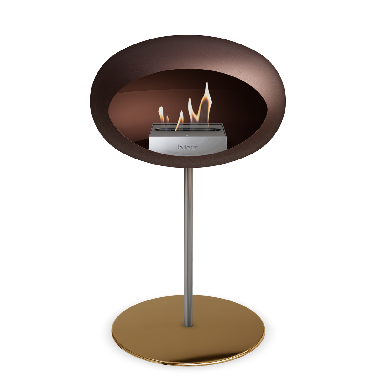 Bioethanol Standkamin Le Feu GROUND STEEL LOW freistehend 25 mm in Mokka mit Rohr Edelstahl, Brenner Edelstahl und Bodenplatte Roségold