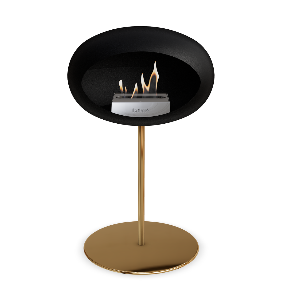Bioethanol Standkamin Le Feu GROUND STEEL LOW freistehend 25 mm in Schwarz mit Rohr Roségold, Brenner Edelstahl und Bodenplatte Roségold
