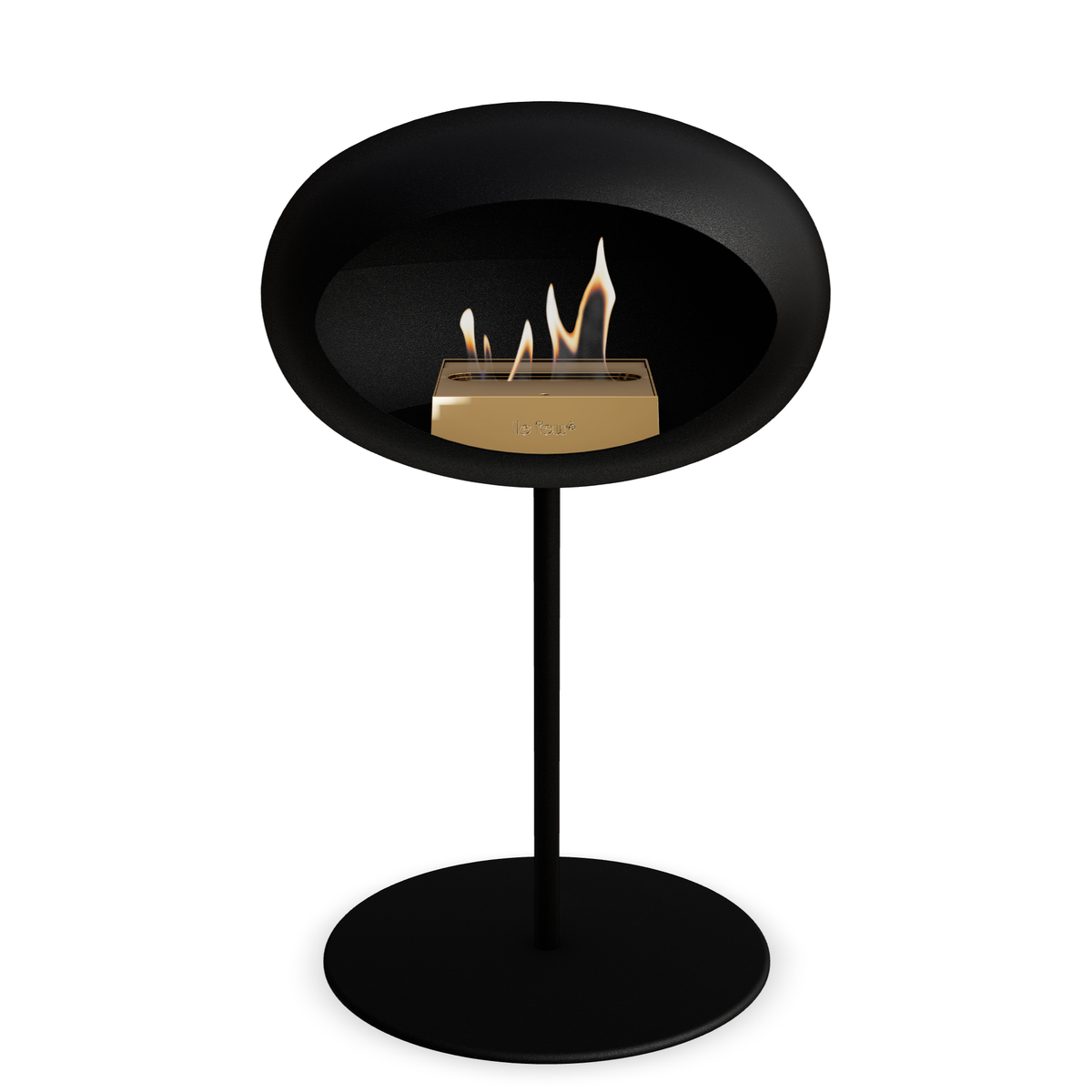 Bioethanol Standkamin Le Feu GROUND STEEL LOW freistehend 25 mm in Schwarz mit Rohr Schwarz, Brenner Roségold und Bodenplatte Schwarz