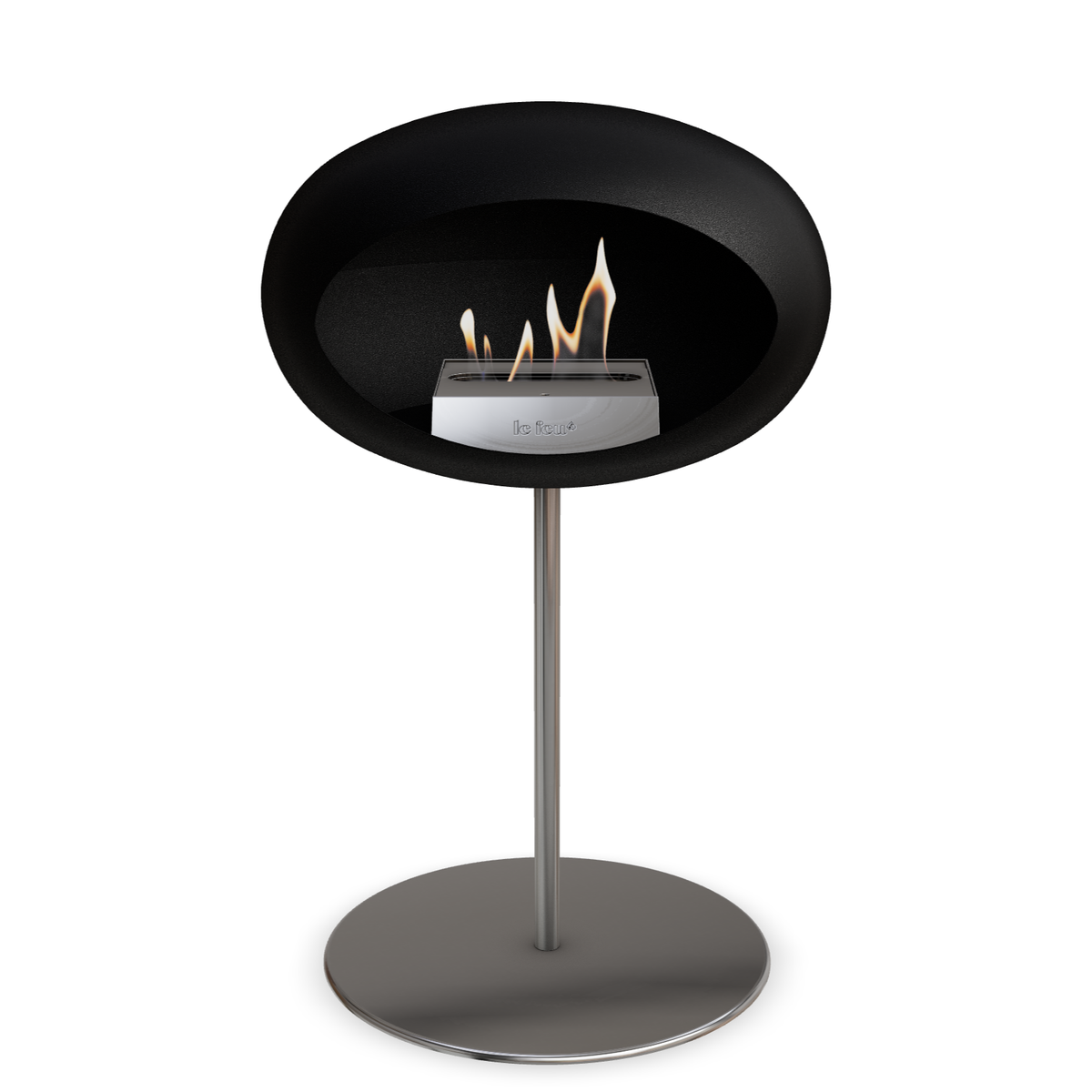 Bioethanol Standkamin Le Feu GROUND STEEL LOW freistehend 25 mm in Schwarz mit Rohr Edelstahl, Brenner Edelstahl und Bodenplatte Edelstahl