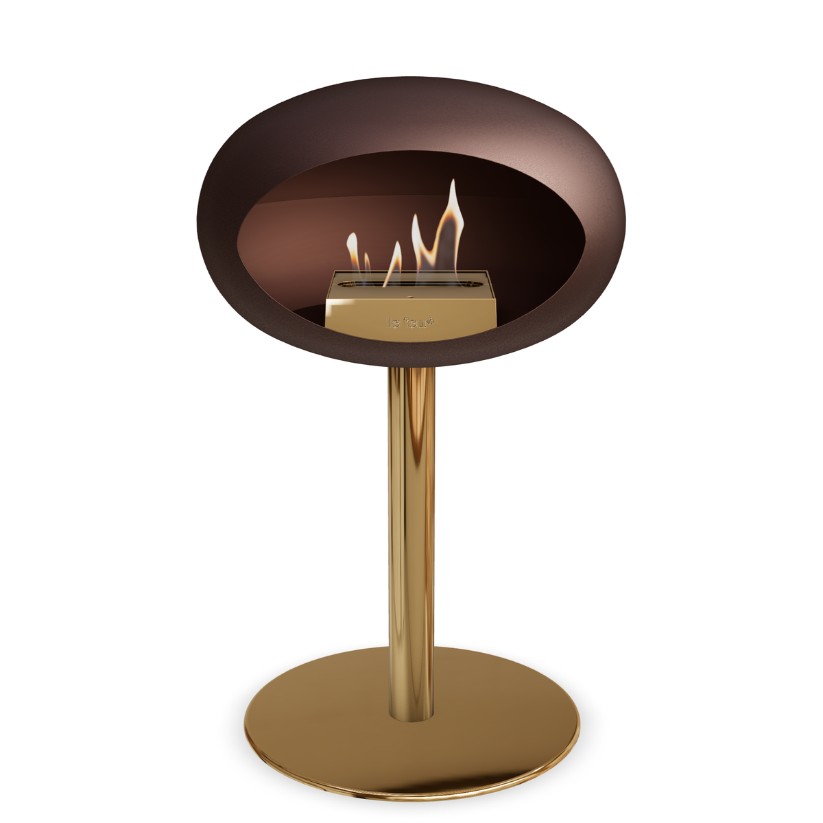 Bioethanol Standkamin Le Feu GROUND STEEL LOW freistehend 60 mm in Mokka mit Rohr Roségold, Brenner Roségold und Bodenplatte Roségold