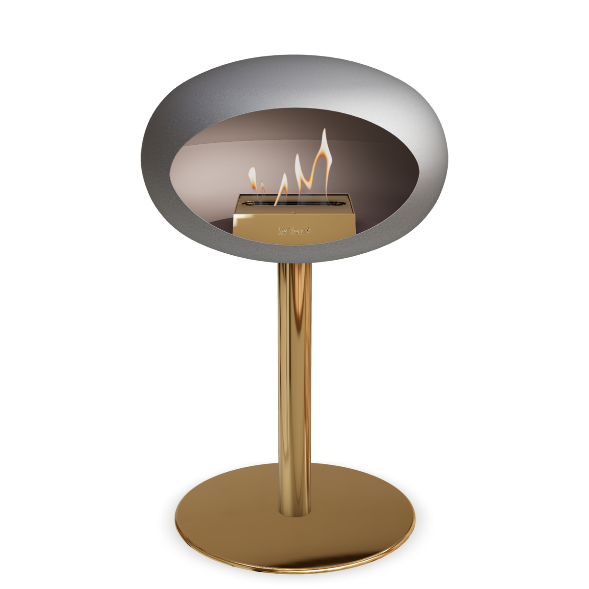 Bioethanol Standkamin Le Feu GROUND STEEL LOW freistehend 60 mm in Nickel mit Rohr Roségold, Brenner Roségold und Bodenplatte Roségold