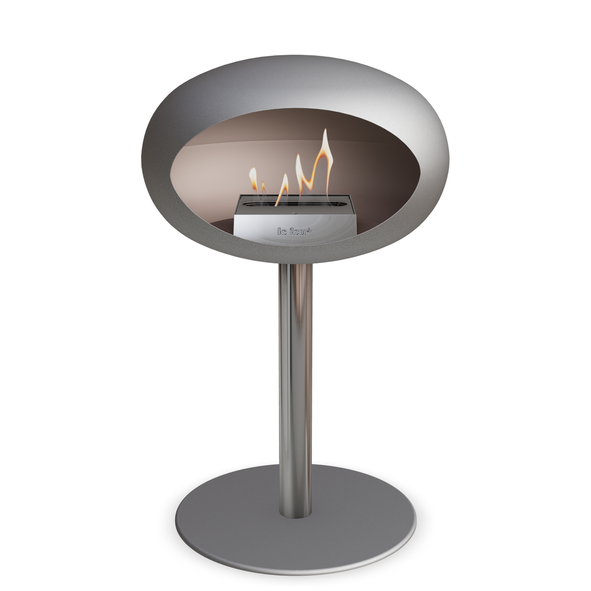 Bioethanol Standkamin Le Feu GROUND STEEL LOW freistehend 60 mm in Nickel mit Rohr Edelstahl, Brenner Edelstahl und Bodenplatte Nickel