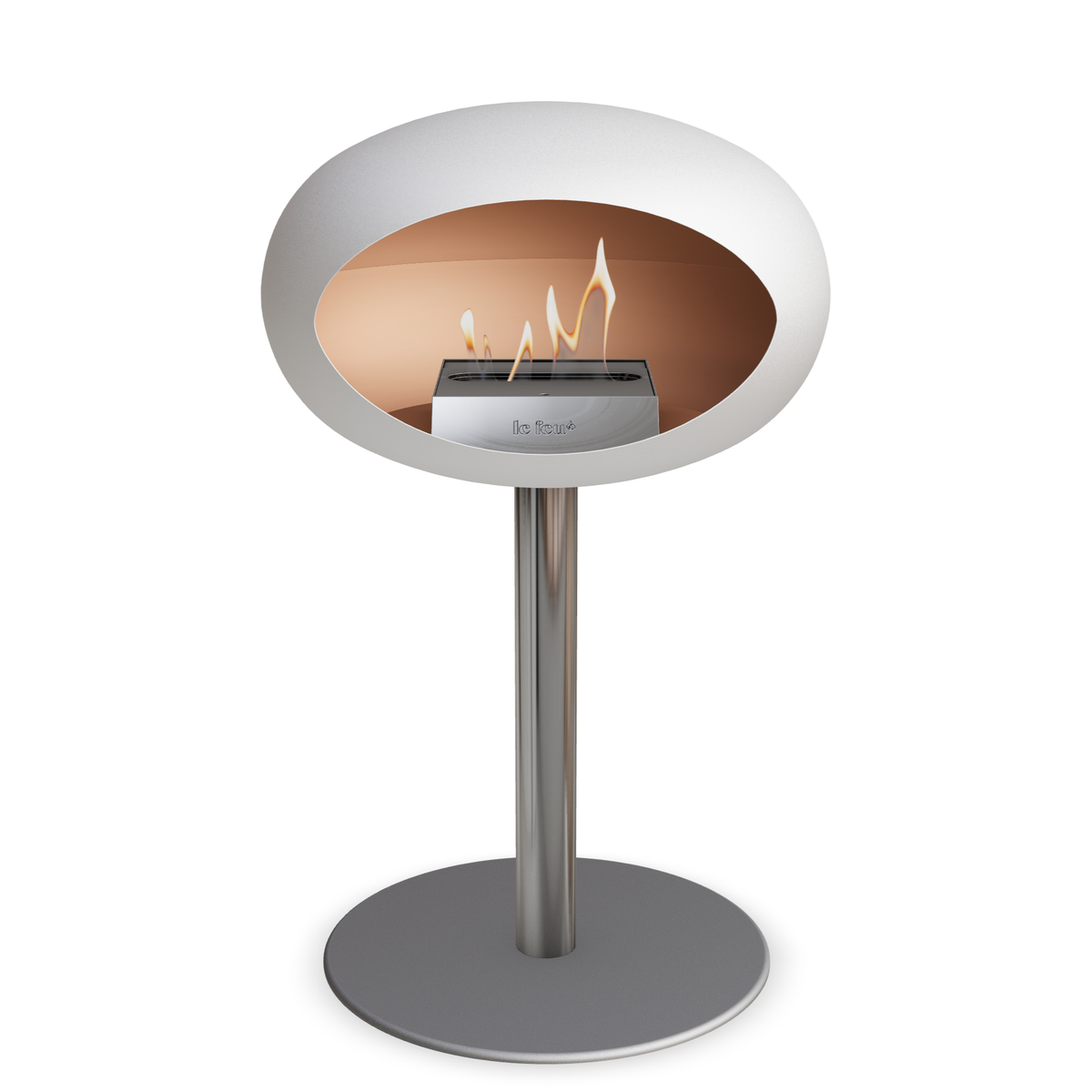 Bioethanol Standkamin Le Feu GROUND STEEL LOW freistehend 60 mm in Weiss mit Rohr Edelstahl, Brenner Edelstahl und Bodenplatte Nickel