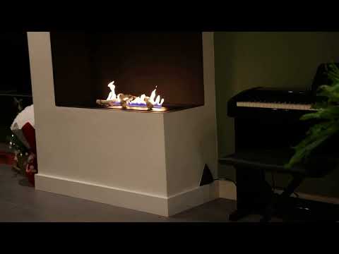 Bioethanol Einbau Kamin Brenner Ofen Fernbedienung SmartFire A4 Eckkamin Trockenbau modernes Wohnzimmer