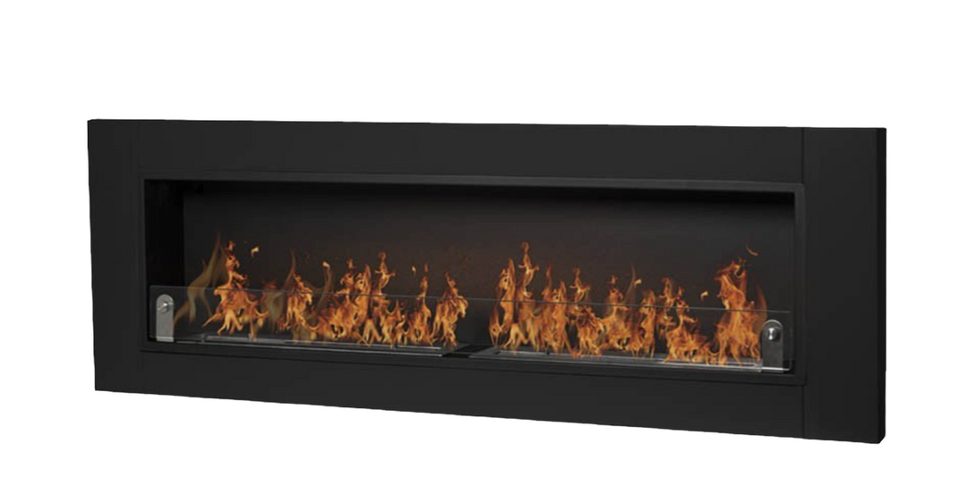 bioethanol einbaukamin / wandkamin 180 cm mit glasscheibe schwarz