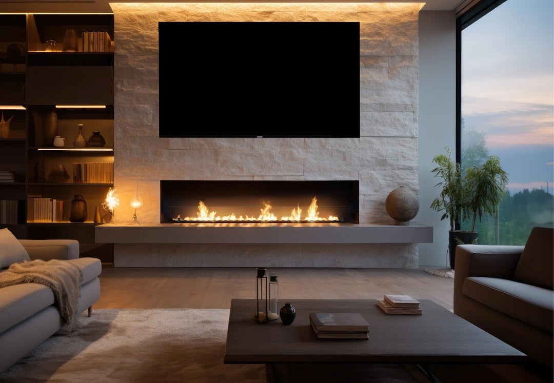 Bioethanol Kamin mit Fernseher in der Wohnwand installieren