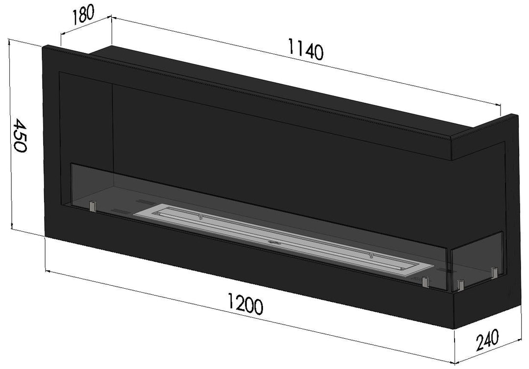 3D Modell Bioethanol Einbau Eckkamin CORNER R1200 120cm SimpleFire InFire