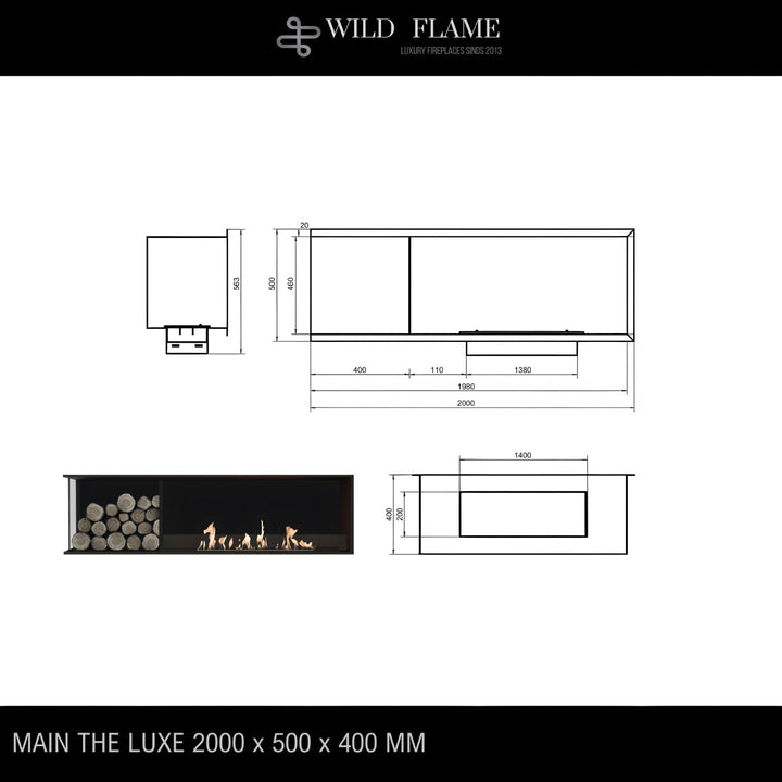 Bioethanol Eck Einbaukamin - BASE WOOD R200