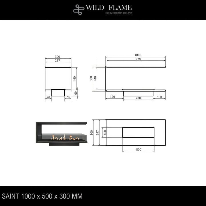 Dreiseitiger Bioethanol Einbaukamin U - SAINT 100