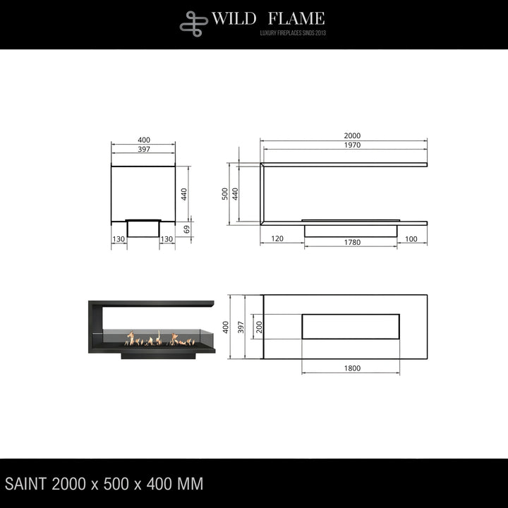 Dreiseitiger Bioethanol Einbaukamin U - SAINT 200