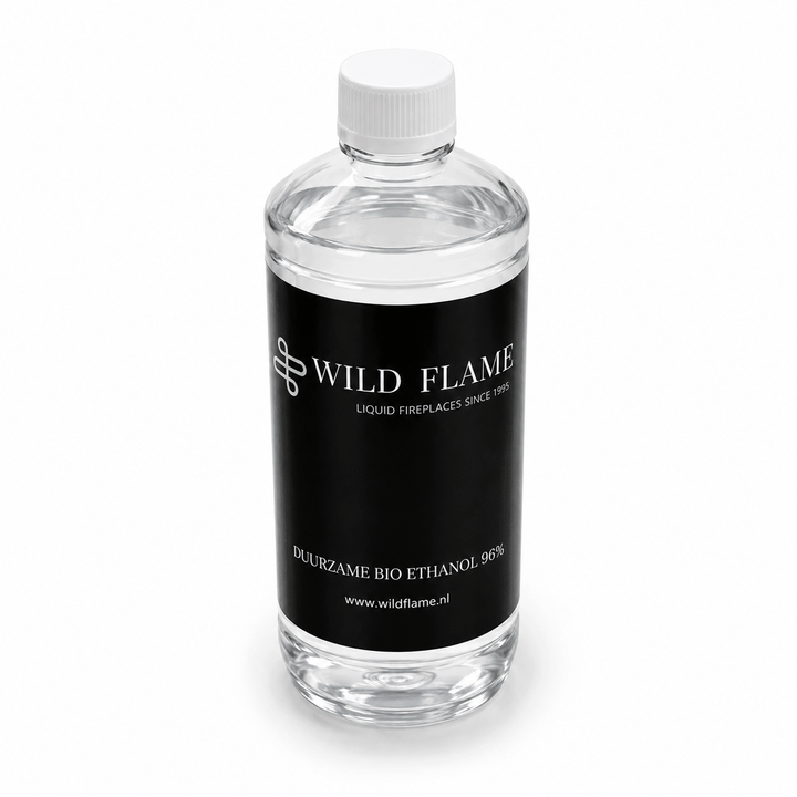 Bioethanol Brennstoff Kamine 96% Wild Flame 1 Liter Flasche Draufsicht