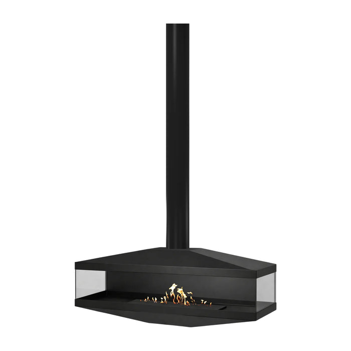 Bioethanol Deckenkamin Haengekamin AURA Steel Wild Flame Schwarz Glas Bio Ethanol Kamin Decke Ofen Deckenmontage