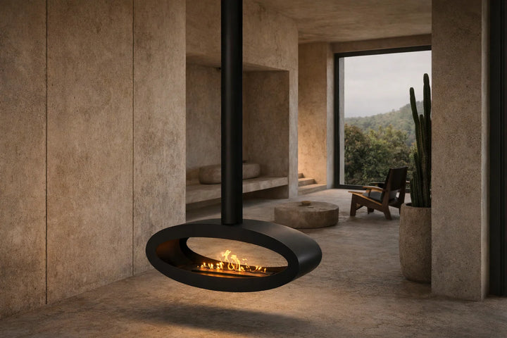 Bioethanol Deckenkamin Haengekamin Decke Kamin Ethanol Deckenmontage TUBE 2Side 100cm Wild Flame Villa Sandstein Mediterran