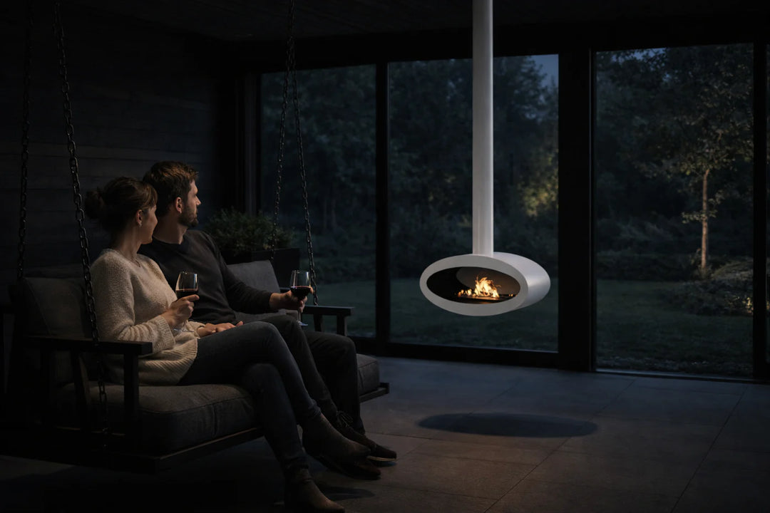 Bioethanol Deckenkamin Haengekamin Decke Kamin Ethanol Deckenmontage TUBE 2Side Weiss 80cm Wild Flame Wintergarten Schaukel Paarabend