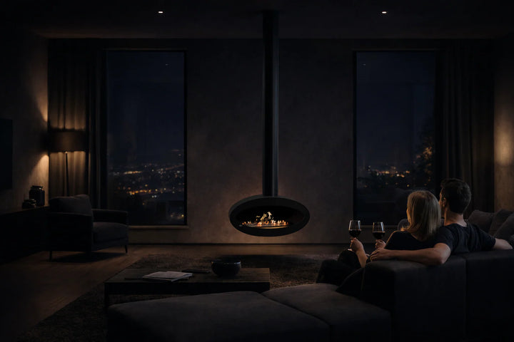 Bioethanol Deckenkamin Haengekamin Decke Kamin Ethanol Deckenmontage TUBE Schwarz 80cm Wild Flame Wohnzimmer Modern 