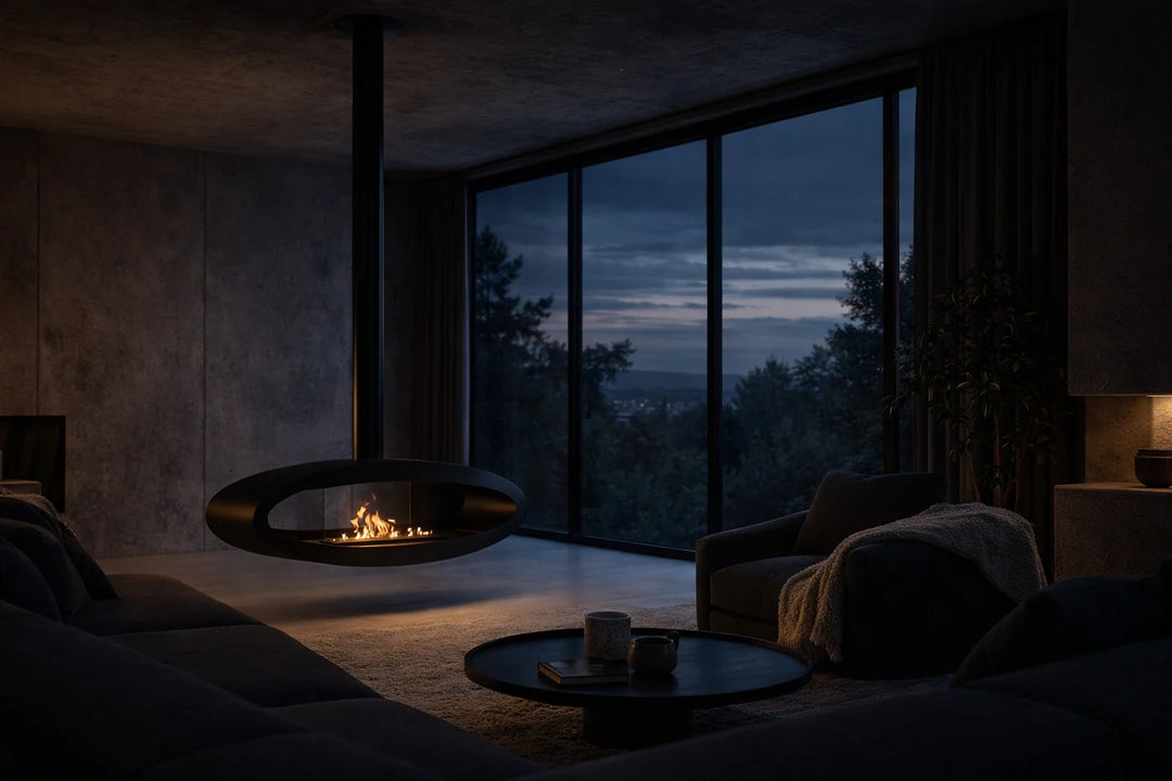 Bioethanol Deckenkamin Haengekamin Ethanol Kamin Decke TUBE 2SIDE XXL 120cm Schwarz Wild Flame Wohnzimmer Luxus