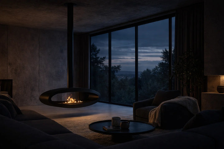 Bioethanol Deckenkamin Haengekamin Ethanol Kamin Decke TUBE 2SIDE XXL 120cm Schwarz Wild Flame Wohnzimmer Luxus