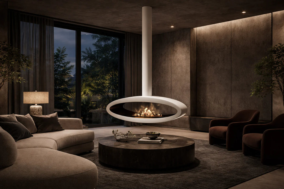 Bioethanol Deckenkamin Haengekamin Ethanol Kamin Decke TUBE 2SIDE XXL 120cm Weiss Wild Flame Deckenmontage Luxus Wohnzimmer