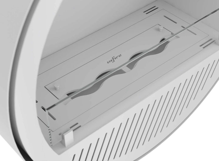 Bioethanol Deckenkamin INCYCLE Slim InFire SlimFire Weiss Bio Ethanol Decke Deckenmontage Kamin Ofen mit Glas Nahfaufnahme