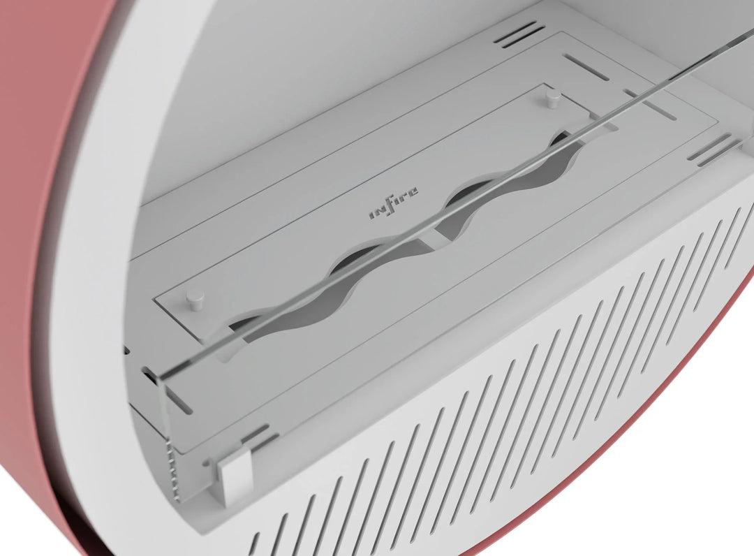 Bioethanol Deckenkamin INCYCLE Slim InFire SlimFire Weiss Lachs Bio Ethanol Decke Deckenmontage Kamin Ofen mit Glas Nahfaufnahme