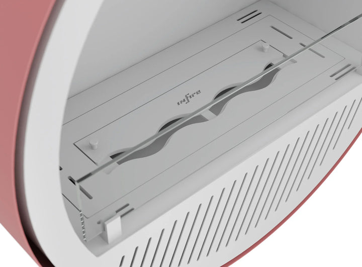 Bioethanol Deckenkamin INCYCLE Slim InFire SlimFire Weiss Lachs Bio Ethanol Decke Deckenmontage Kamin Ofen mit Glas Nahfaufnahme