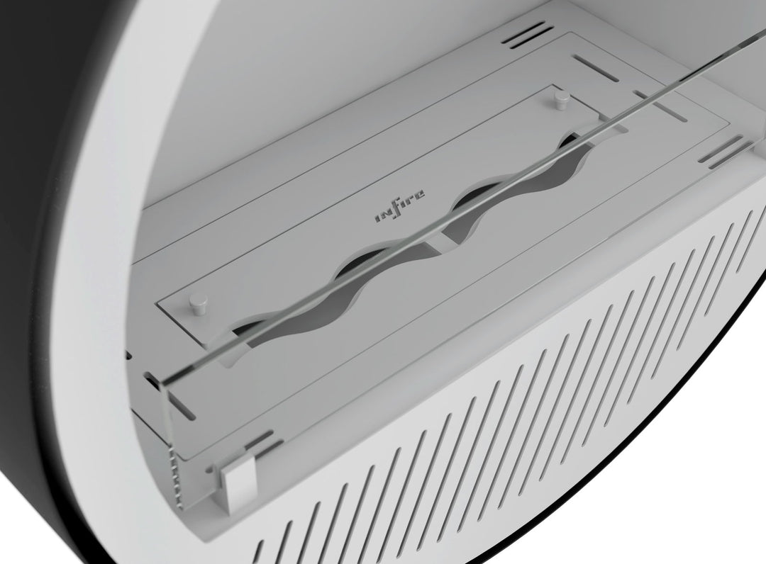 Bioethanol Deckenkamin INCYCLE Slim InFire SlimFire Weiss Schwarz Bio Ethanol Decke Deckenmontage Kamin Ofen mit Glas Nahfaufnahme