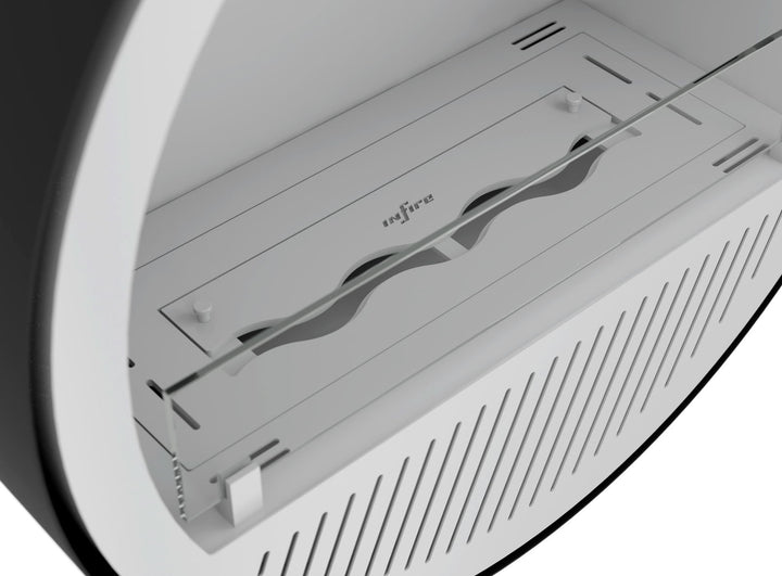 Bioethanol Deckenkamin INCYCLE Slim InFire SlimFire Weiss Schwarz Bio Ethanol Decke Deckenmontage Kamin Ofen mit Glas Nahfaufnahme