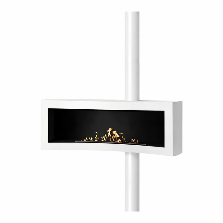 Bioethanol Deckenkamin TOBAV CURVED Wild Flame Haengekamin Decke XXL Weiss Bodenbefestigung Seitlich
