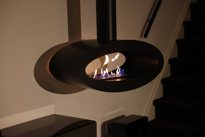 Bioethanol Deckenkamin TUBE 2SIDE Bio Ethanol Decken Kamin Ofen Deckenmontage Schwarz in Wohnzimmer Nah modern Wild Flame