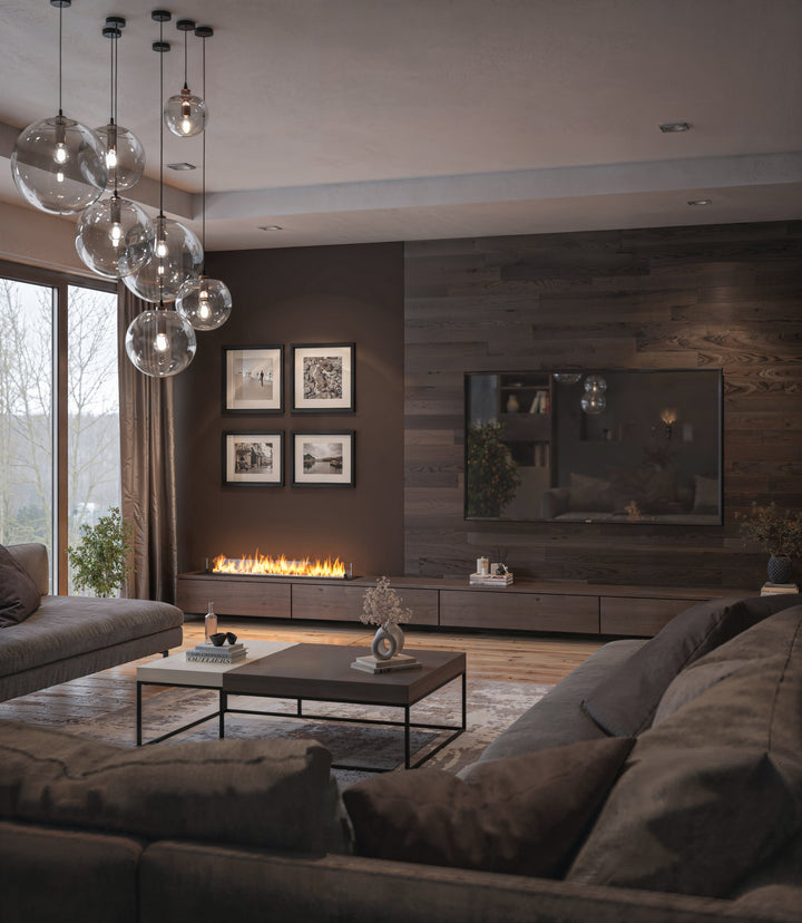 Bioethanol Einbau Brenner Einsatz Kassette ETRONIC 1200 von InFire App Fernbedienung Pumpe Automatisch Wohnzimmer TV Lowboard Holz