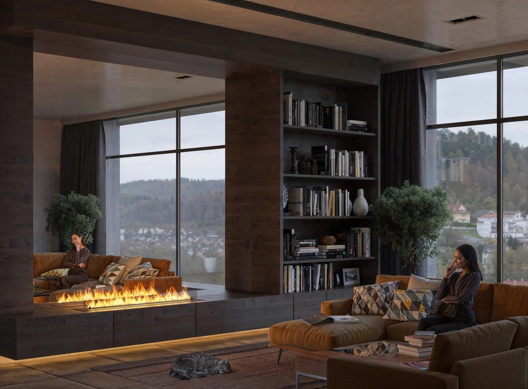 Bioethanol Einbau Brenner Einsatz Kassette ETRONIC BASIC 1500 von InFire App Steuerung Pumpe Automatisch Wohnzimmer Holzwohnwand Modern