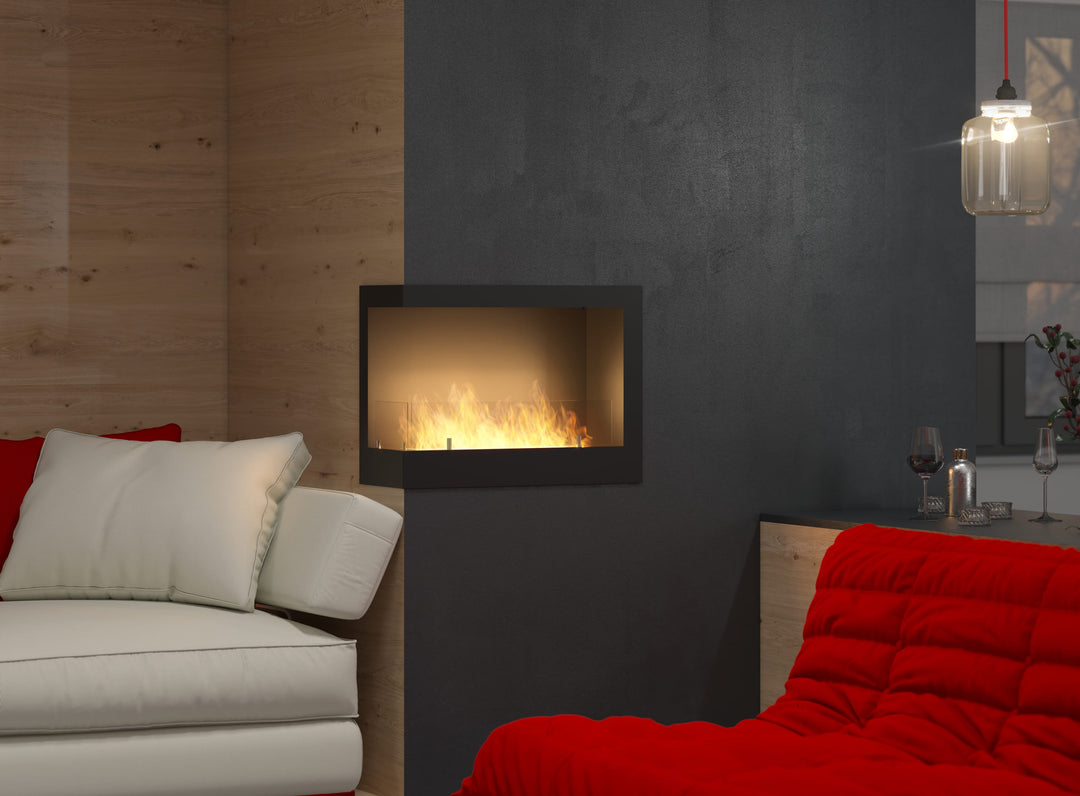 Bioethanol Einbau Eckkamin CORNER L600 60cm Ecke Links SimpleFire InFire Designer Wohnzimmer Detailaufnahme