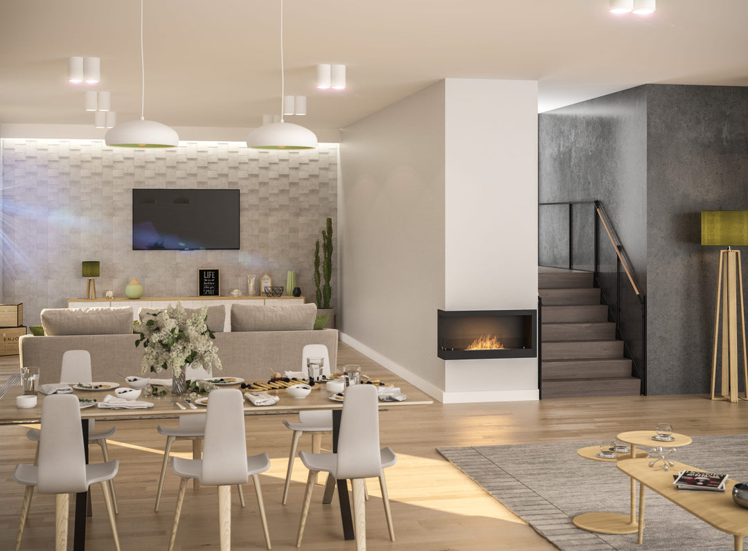 Bioethanol Einbau Eckkamin CORNER L900 SimpleFire InFire Einbaukamin Ecke Links in modernen Wohnzimmer Skandinavisch 