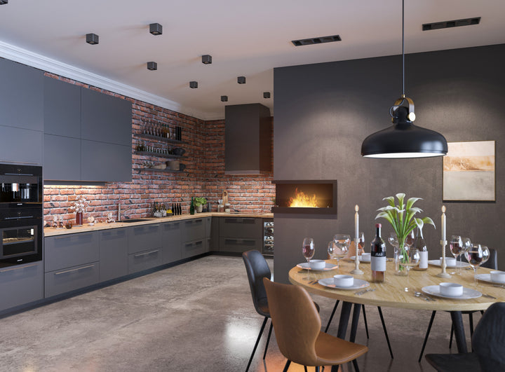 Bioethanol Einbau Eckkamin CORNER L900 SimpleFire InFire in modernen Esszimmer und Kochbereich