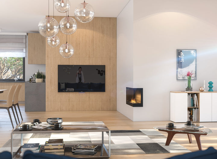 Bioethanol Einbau Eckkamin Corner 900 Rechts SimpleFire InFire in Wohnzimmer Modern Trockenbau