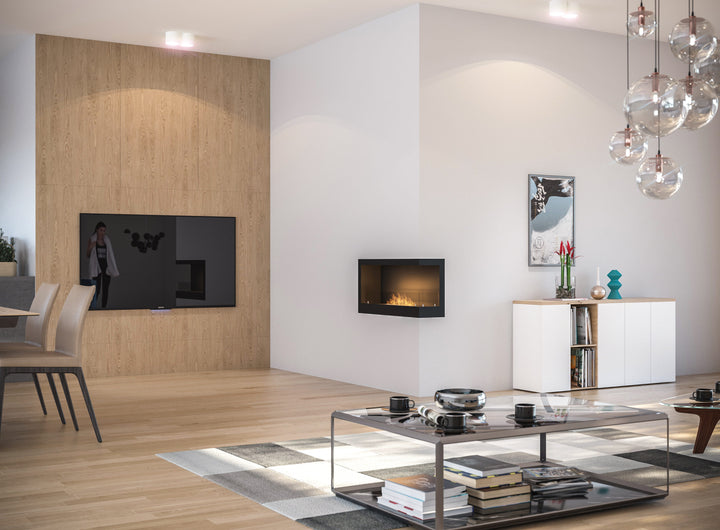 Bioethanol Einbau Eckkamin Corner 900 Rechts SimpleFire InFire in Wohnzimmer Modern mit Glas