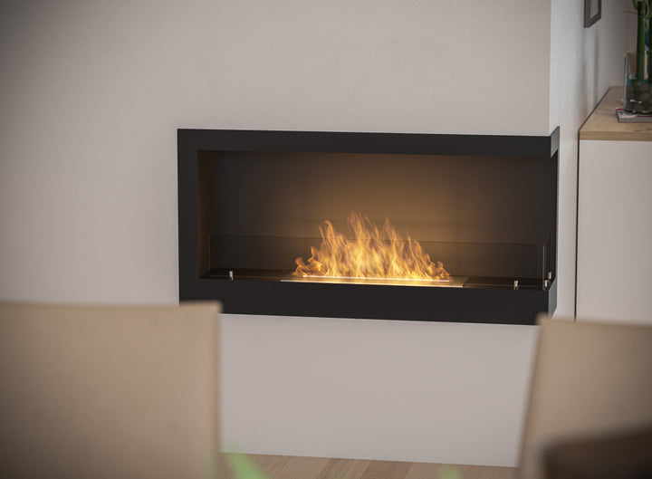 Bioethanol Einbau Eckkamin Corner 900 Rechts SimpleFire InFire in Wohnzimmer Trockenbau Nahaufnahme